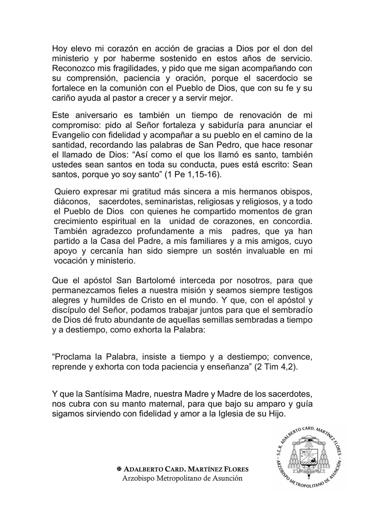 Carta del Cardenal Adalberto Martínez Flores en ocasión de sus 40 años de Ordenación Sacerdotal 2.jpg