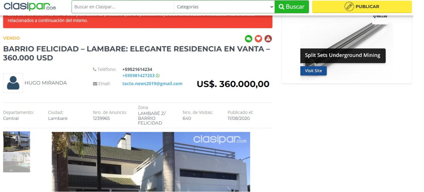 precio de la casa de Lizarella.