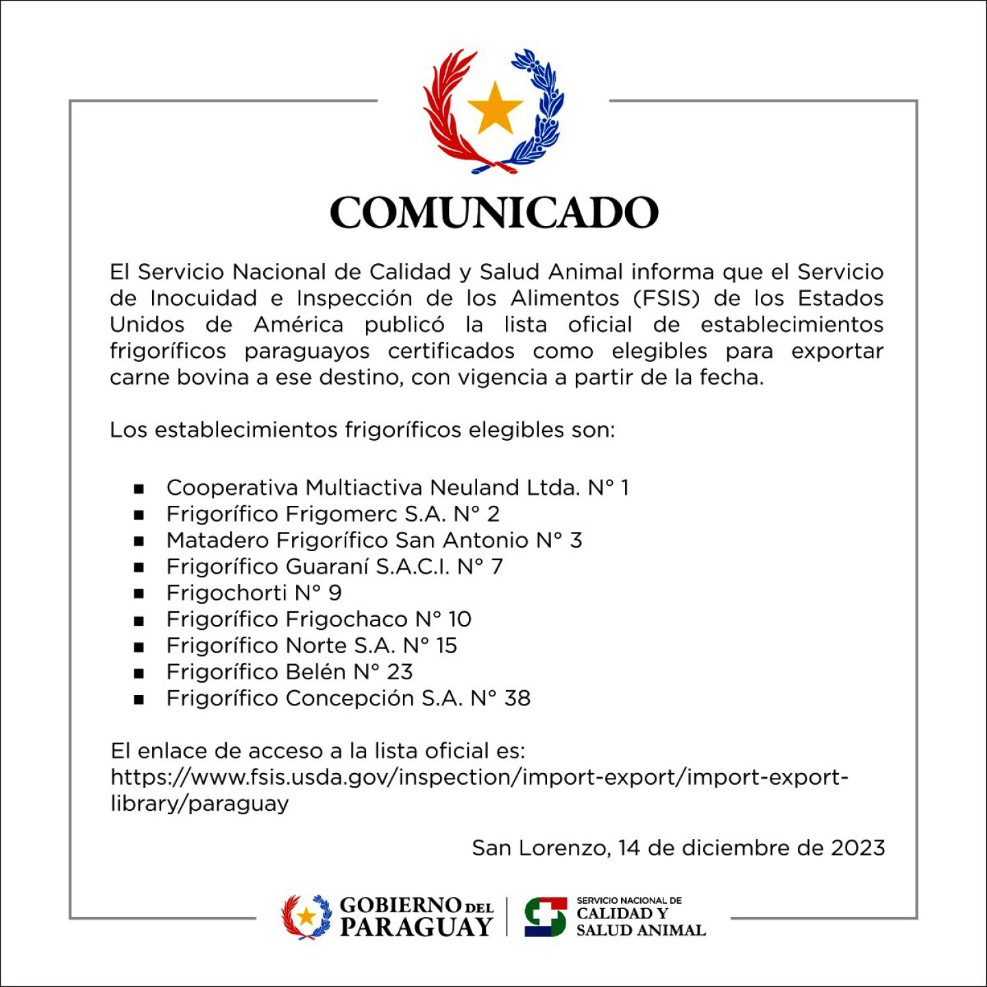 Senacsa informó que 9 frigoríficos están certificados para exportar a EEUU..jpg