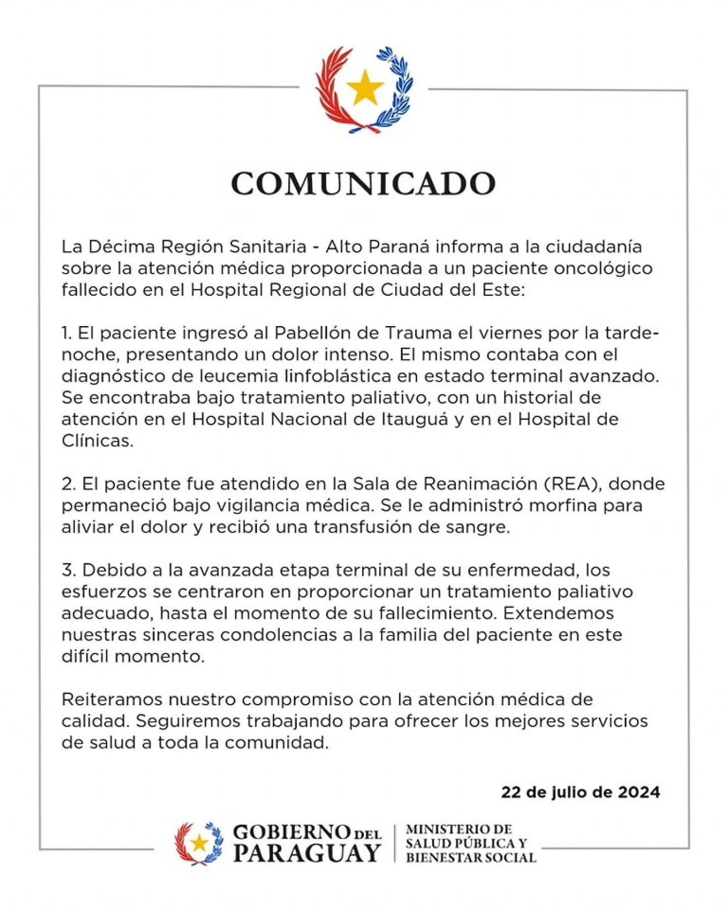Comunicado de la Décima Región Sanitaria de Alto Paraná.jpeg