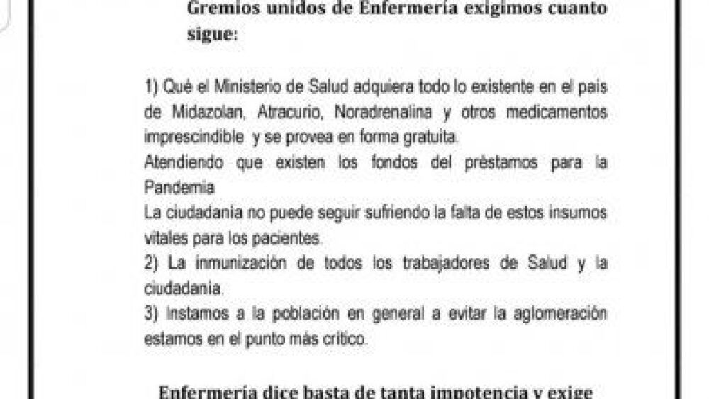 Comunicado urgente de la Asociación Paraguaya de Enfermería(APE) y Gremios de Enfermería.