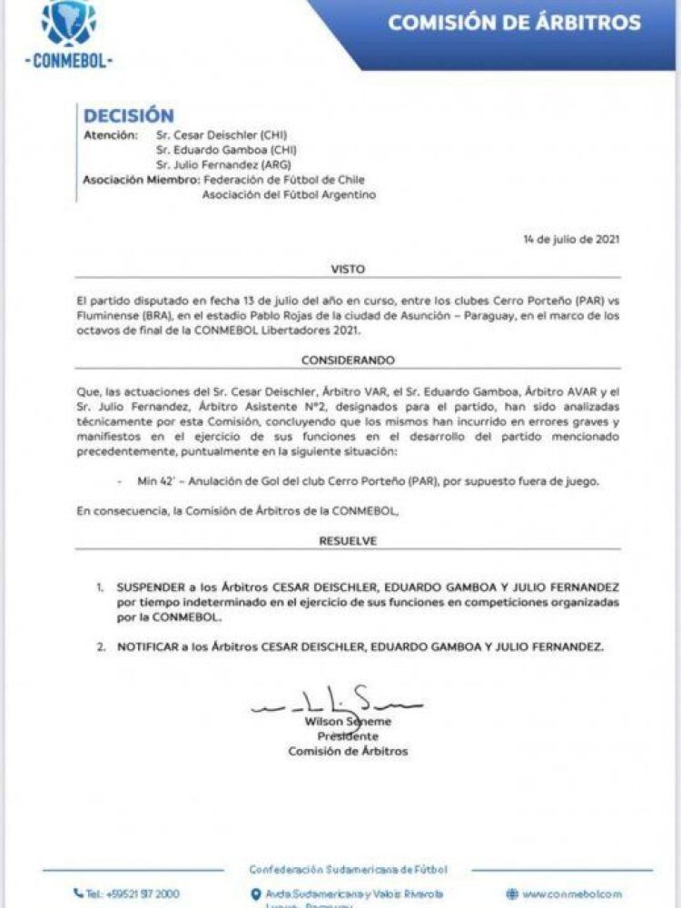 Comunicado de Conmebol.