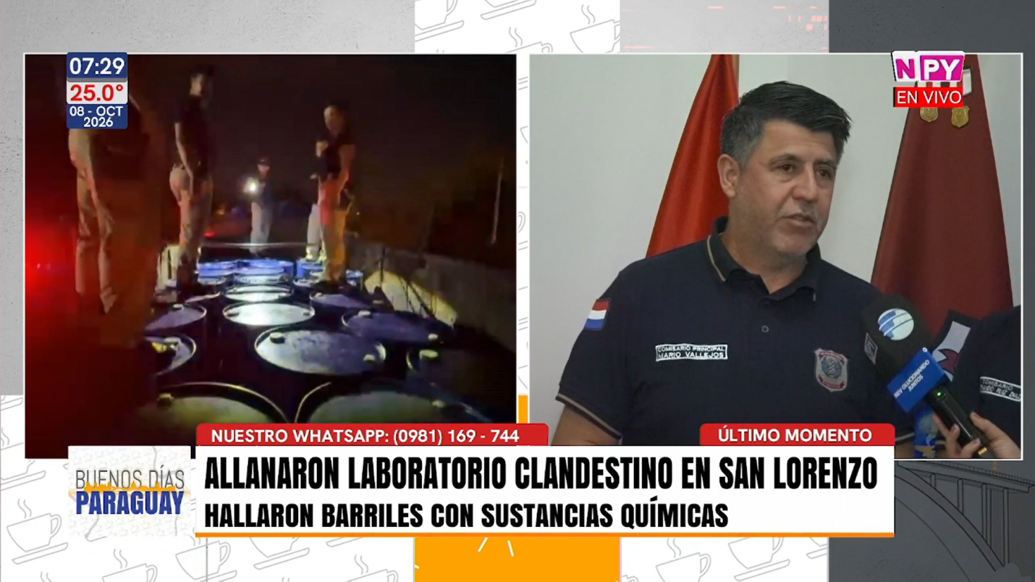 Desmantelan centro de acopio de precursores químicos en San Lorenzo: incautan 59 barriles