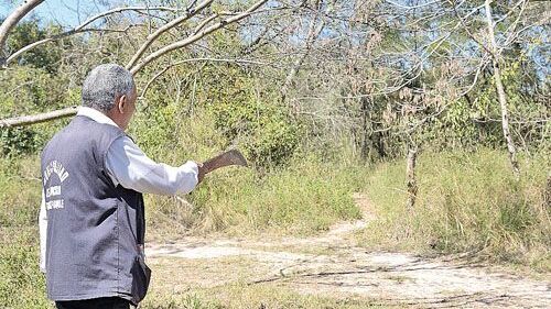 Desprotegido.  Mariano muestra el sitio sin vallado donde empieza el monte.
