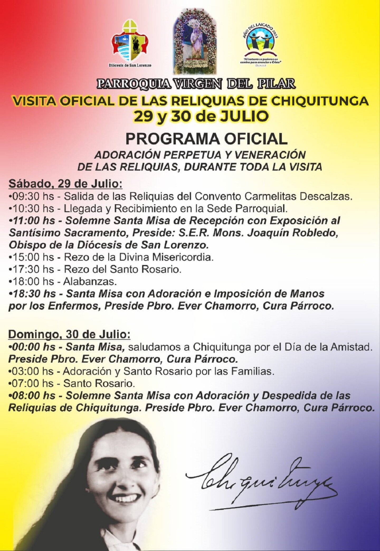 Este es el cronograma de las actividades tras la llegada de las reliquias de Chiquitunga.jpg